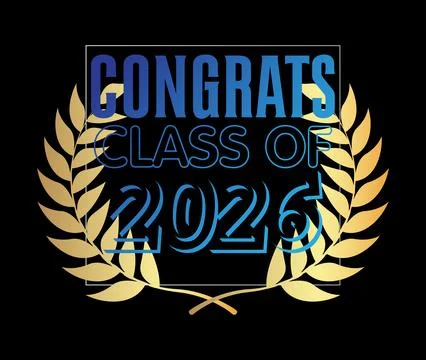 Blue, white and gold class of 2026 Graduation design template on black back.. 스톡 일러스트