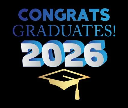 Blue, white and gold class of 2026 Graduation design template on black back.. Stock-Illustration