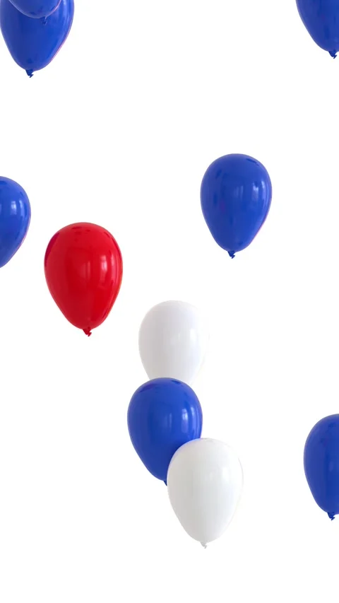 Blue, white and red balloons slowly flying away - 3D rendering Video stock 310229232