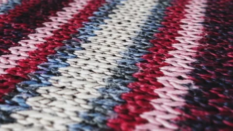 Blue white and red pattern close up shot. Tartan, checked texture waving, Sco Stock Footage 147222682