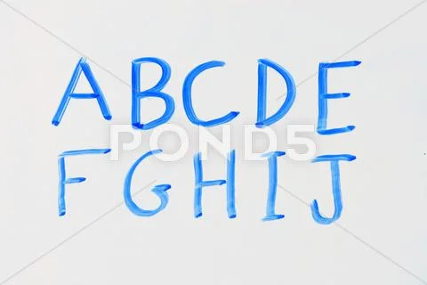 Blue white board alphabet a - j Stock Photos