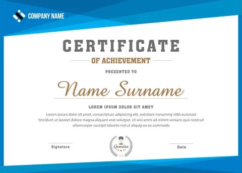 Blue white certificate template design Stock Illustration