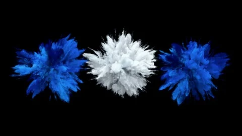 Blue White Color Burst Multiple colorful smoke explosions fluid particles alpha Stock Footage 105579006