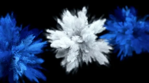 Blue White Color Burst - Multiple colorful smoke explosions fluid alpha matte Stock Footage 105579320