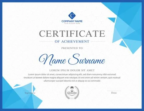 Blue white eps certificate template design Illustrazione stock