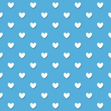 Blue White Heart Seamless Pattern Vector Background Stock Illustration