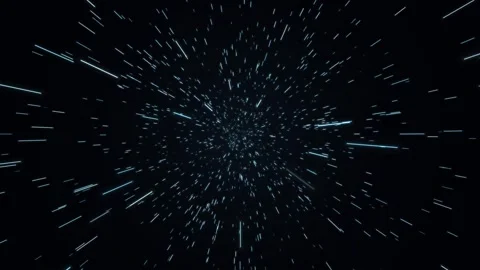 Blue-white light streaks radiate outward from a central point in a black void 库存影片 345184915