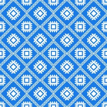 Blue white native aztec fabric pattern Stock Illustration