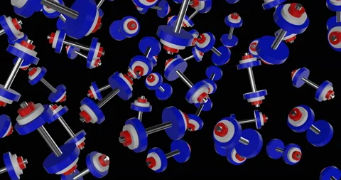 Blue White Red Dumbbells falling slow motion Video stock 237605361