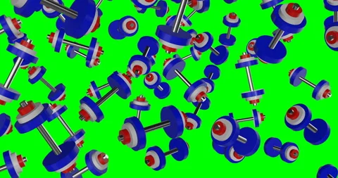 Blue White Red Dumbbells falling slow motion Video stock 237611154