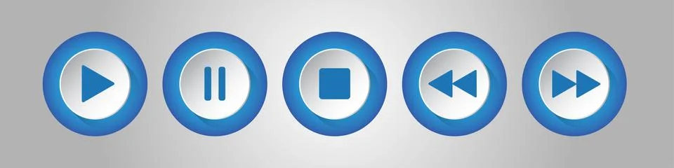 Blue, white round music control buttons set Stock Illustration