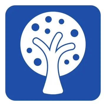 Blue, white sign - stylized tree with fruits icon Stock Illustration