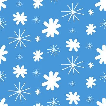 Blue white snowflake snowfall, hand drawing seamless pattern Stock Illustration