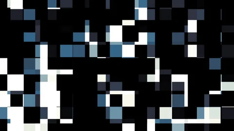 Blue &amp; White Square Mosaic digital glitch Transition Overlay - Pixelated Fade to Stock Footage 303180680