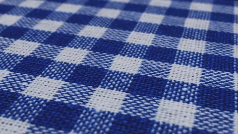 Blue white tablecloth, picnic gingham is waving. Stock Footage 108470285