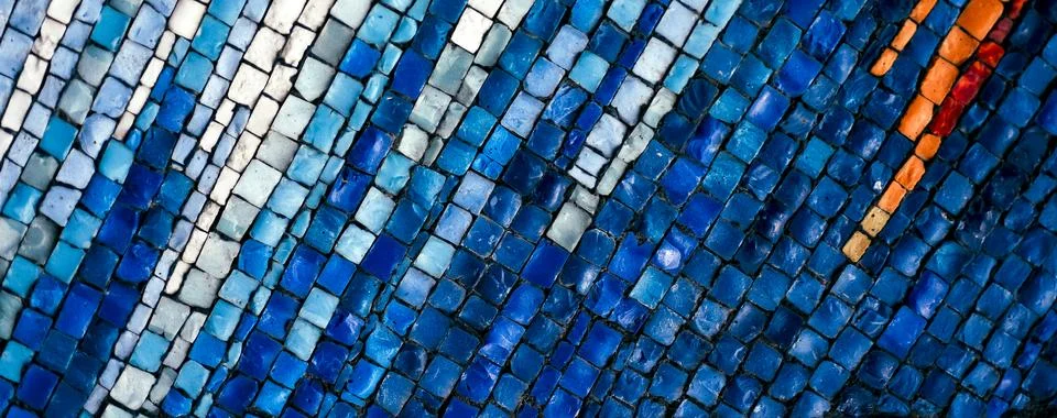 Blue white tile texture with diagonal flow, futuristic backdrop, copy space 库存照片