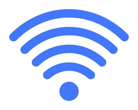 Blue Wi-Fi signal with five curving arcs and a dot at the bottom in a clean,  Stock Illustration