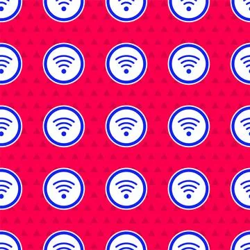 Blue Wi-Fi wireless internet network symbol icon isolated seamless pattern on Stockillustratie