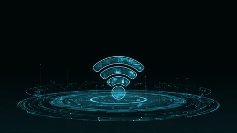 Blue WIFI logo with particle ring circle rotation with ai technology icon Stock-Footage 261361117