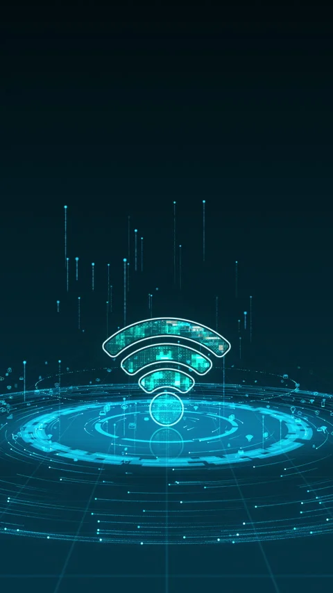 Blue WIFI logo with particle ring circle rotation with ai technology Stock Footage 285872512