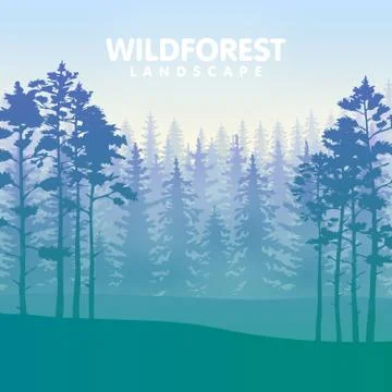 The blue wildforest landscape 库存插图