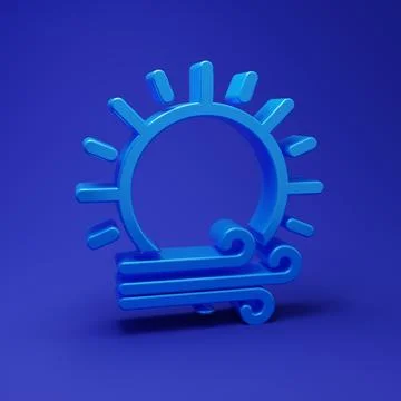 Blue Wind and sun icon isolated on blue background. Windy weather. Minimali.. Stock Illustration