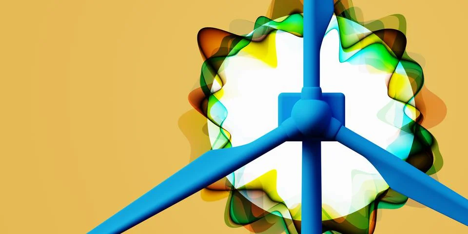 Blue wind generator with sunset background and psychedelic abstract lines and Stock Illustration