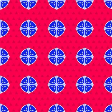 Blue Wind rose icon isolated seamless pattern on red background. Compass icon Stock Illustration