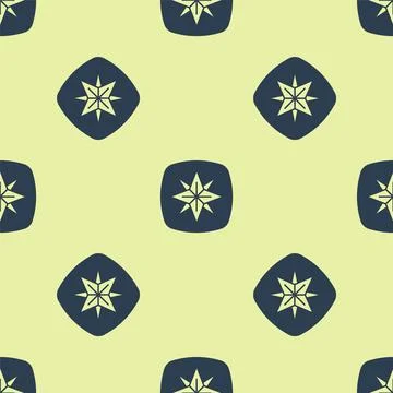 Blue Wind rose icon isolated seamless pattern on yellow background. Compass icon Stock Illustration