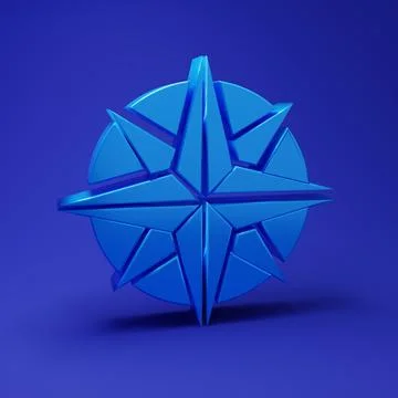Blue Wind rose icon isolated on blue background. Compass icon for travel. N.. Illustrazione stock