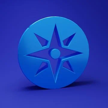 Blue Wind rose icon isolated on blue background. Compass icon for travel. N.. Illustrazione stock
