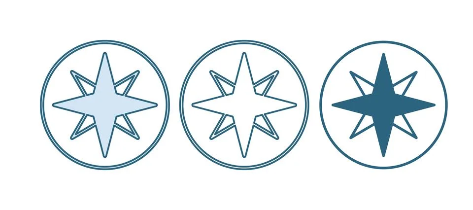 Blue Wind rose icon isolated on white background. Compass icon for travel. .. Stock Illustration