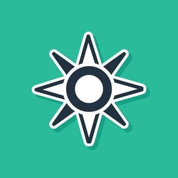 Blue Wind rose icon isolated on green background. Compass icon for travel. Na Stock Illustration