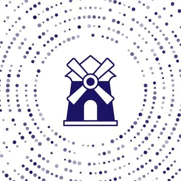 Blue Windmill icon isolated on white background. Abstract circle random dots Stock Illustration