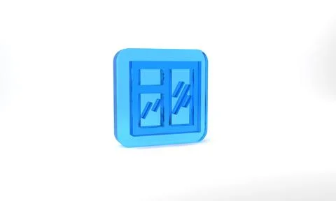 Blue Window in room icon isolated on grey background. Glass square button. 3d Stock Illustration