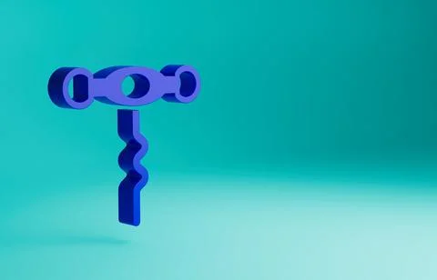 Blue Wine corkscrew icon isolated on blue background. Minimalism concept. 3D Stock Illustration