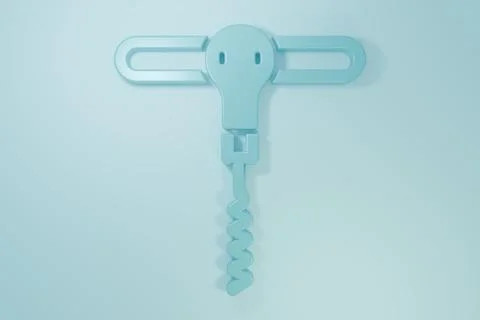 Blue Wine corkscrew icon isolated on blue background. Minimalism concept. 3.. Illustration