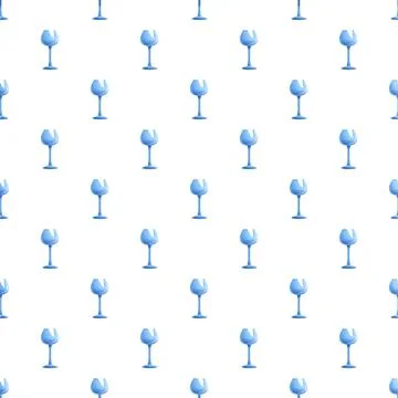Blue wine glasses repeat pattern on white background Stock Illustration