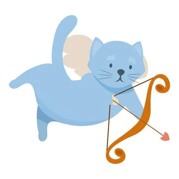 Blue winged cat aiming with a bow and heart arrow Stock Illustration