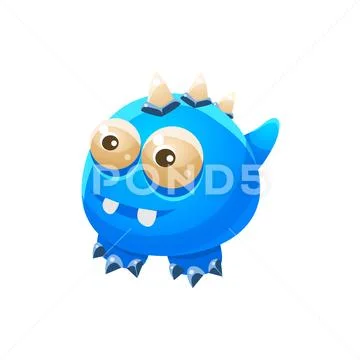 Blue Wingless Fantastic Friendly Pet Dragon Fantasy Imaginary Monster Collection Stock Illustration