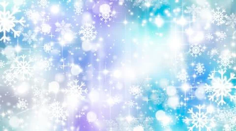 Blue winter background, bokeh, white snowflakes, circles, glitter, stars Stock Illustration