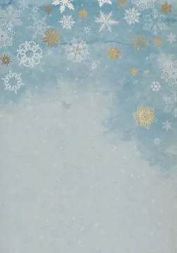 Blue Winter Background with white and golden snowflakes for your own creation Stock Illustration