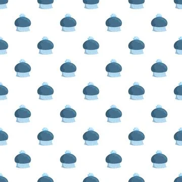 Blue winter beanie hats seamless pattern design Illustrazione stock