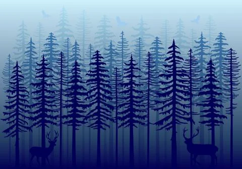Blue winter forest, vector Stock Illustration