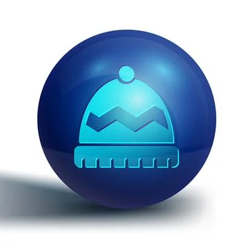 Blue Winter hat icon isolated on white background. Blue circle button. Vector Stock Illustration