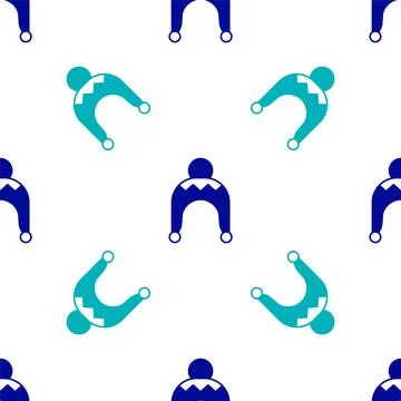 Blue Winter hat icon isolated seamless pattern on white background. Vector Stock Illustration