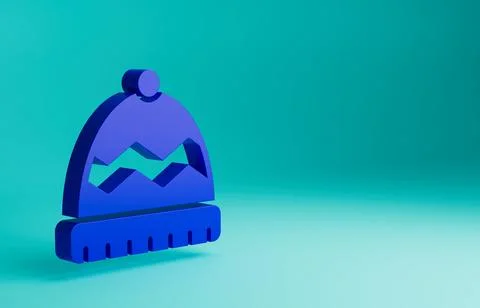 Blue Winter hat icon isolated on blue background. Minimalism concept. 3D render 스톡 일러스트