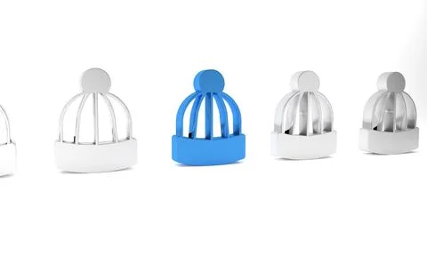 Blue Winter hat icon isolated on white background. Minimalism concept. 3D r.. 스톡 일러스트