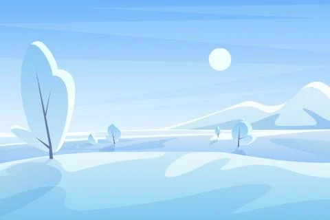Blue winter landscape flat vector illustration Stock Illustration