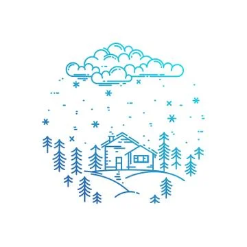 Blue winter landscape in round composition Stock Illustration